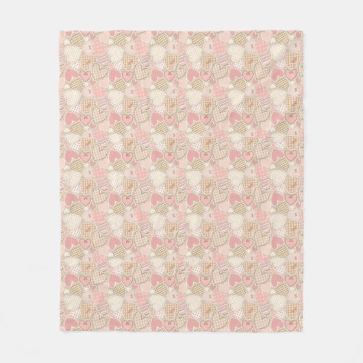 Schönes Patchwork Quilt Muster Pink Hearts Bows Fleecedecke (Vorderseite)