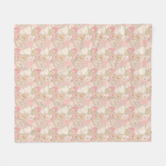 Schönes Patchwork Quilt Muster Pink Hearts Bows Fleecedecke (Vorderseite (Horizontal))