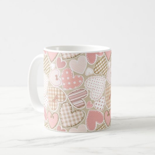 Schönes Patchwork Quilt Muster Pink Hearts Bows Kaffeetasse (Vorderseite Links)