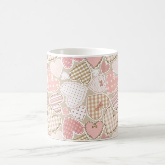 Schönes Patchwork Quilt Muster Pink Hearts Bows Kaffeetasse (Mittel)