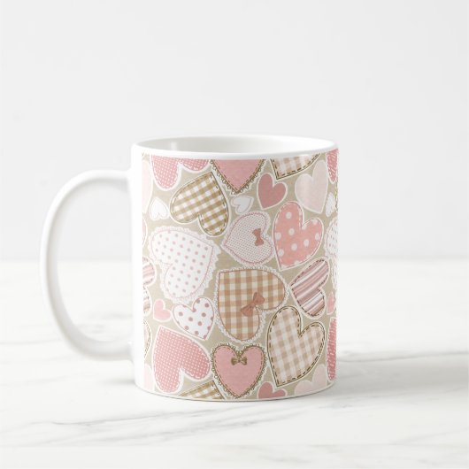 Schönes Patchwork Quilt Muster Pink Hearts Bows Kaffeetasse (Links)