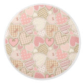 Schönes Patchwork Quilt Muster Pink Hearts Bows Keramikknauf (Vorderseite)