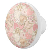 Schönes Patchwork Quilt Muster Pink Hearts Bows Keramikknauf (Rechts)