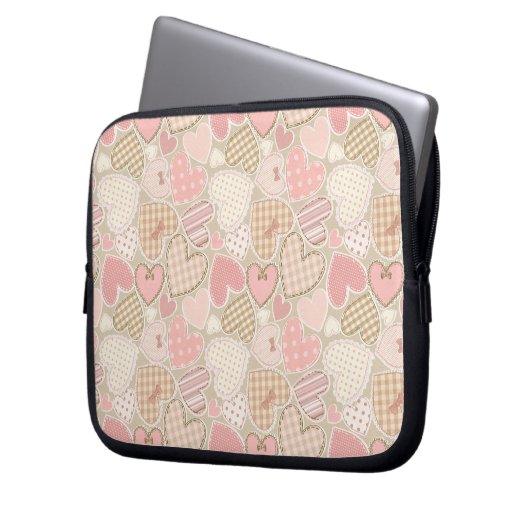 Schönes Patchwork Quilt Muster Pink Hearts Bows Laptopschutzhülle (Vorderseite Links)