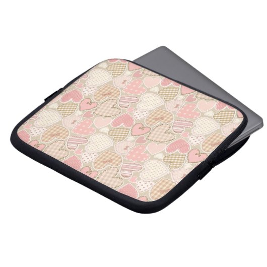 Schönes Patchwork Quilt Muster Pink Hearts Bows Laptopschutzhülle (Vorne Oben)