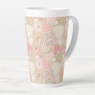 Schönes Patchwork Quilt Muster Pink Hearts Bows Milchtasse