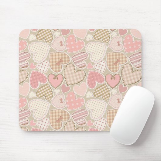 Schönes Patchwork Quilt Muster Pink Hearts Bows Mousepad (Mit Mouse)