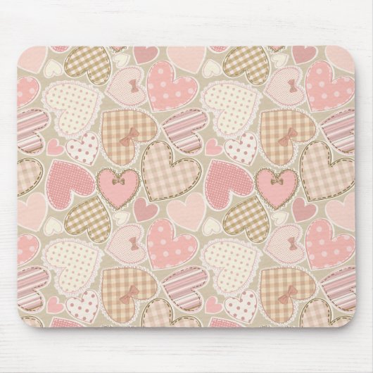Schönes Patchwork Quilt Muster Pink Hearts Bows Mousepad (Vorne)