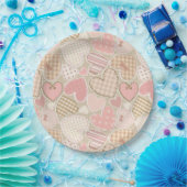 Schönes Patchwork Quilt Muster Pink Hearts Bows Pappteller (Party)