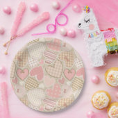 Schönes Patchwork Quilt Muster Pink Hearts Bows Pappteller (Party)