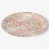 Schönes Patchwork Quilt Muster Pink Hearts Bows Pappteller (Schrägansicht)
