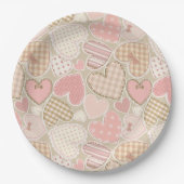 Schönes Patchwork Quilt Muster Pink Hearts Bows Pappteller (Vorderseite)