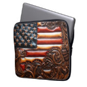 Schönes Patriotisches Western Imitate Tooled Leath Laptopschutzhülle (Vorderseite Links)
