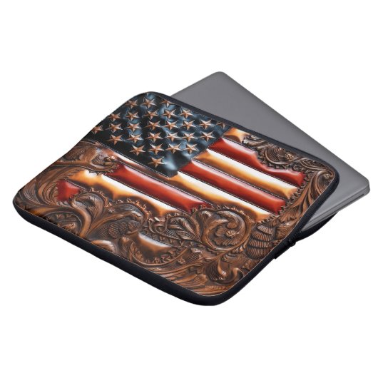 Schönes Patriotisches Western Imitate Tooled Leath Laptopschutzhülle (Vorne Oben)