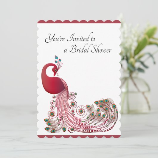 Schönes Peacock Brautparty Einladung (Stehend Vorderseite)