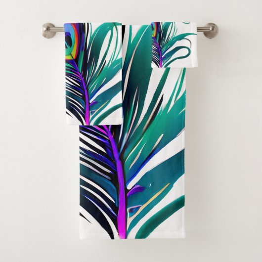 Schönes Peacock Feather Badhandtuch Set (Insitu)