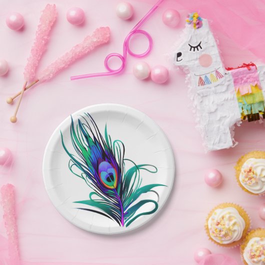 Schönes Peacock Feather Pappteller (Party)