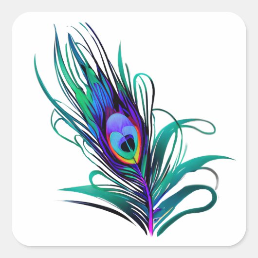 Schönes Peacock Feather Quadratischer Aufkleber (Vorderseite)
