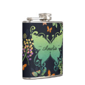 Schönes personalisiertes dunkles Blumen-Schmetterl Flachmann (Rechts)