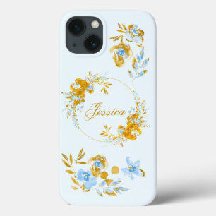 Schönes personalisiertes Gold Blau Winter Floral Case-Mate iPhone Hülle