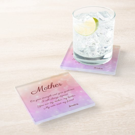 Schönes Personalisiertes Muttergedicht Glasuntersetzer (Schrägansicht)