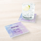 Schönes Personalisiertes Schönheitstherapeut-Desig Glasuntersetzer (Schrägansicht)