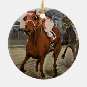 Schönes Pferd erfreut Besitzer bei klassischem Ren Keramik Ornament