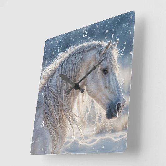 Schönes Pferd im Schnee Winter Quadratische Wanduhr (Winkel)