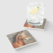 Schönes Pferd Kunst Steinuntersetzer (Seitenansicht)