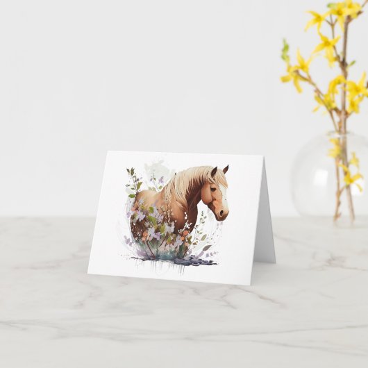 Schönes Pferd mit Blume BLANK Karte (Gelbe Blume)