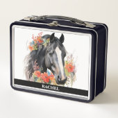 Schönes Pferd mit Blume Metall Brotdose (Vorderseite)