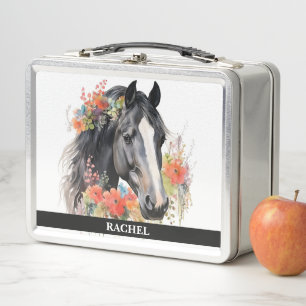 Schönes Pferd mit Blumen Metall Brotdose