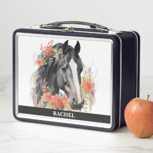 Schönes Pferd mit Blumen Metall Brotdose