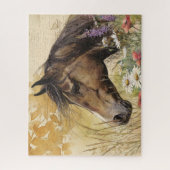 Schönes Pferd mit Blumen Puzzle (Vertikal)