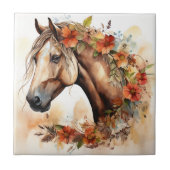 Schönes Pferd mit Hübschen Blume Wasserfarbe Fliese (Vorderseite)