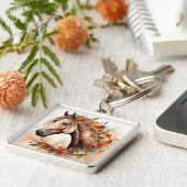 Schönes Pferd mit Hübschen Blume Wasserfarbe Schlüsselanhänger (Seite)