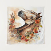 Schönes Pferd mit Hübschen Blume Wasserfarbe Wandteppich (Vorderseite (Horizontal))
