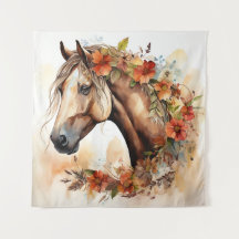 Schönes Pferd mit Hübschen Blume Wasserfarbe