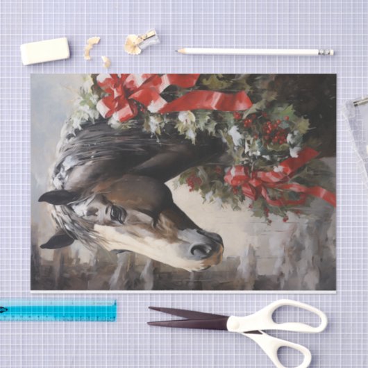 Schönes Pferd mit Winterkraut Weihnachten Seidenpapier (Handwerk)