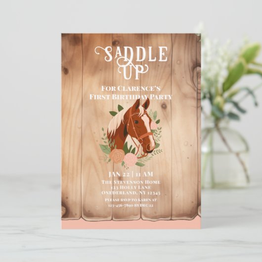 Schönes Pferd Rustikales Land Erstgeburt Einladung (Stehend Vorderseite)