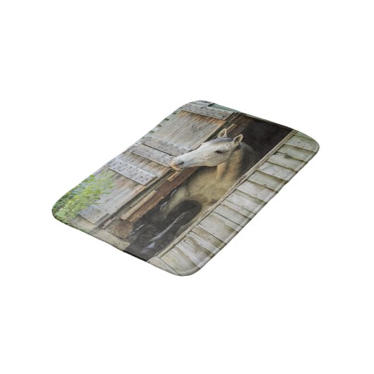 Schönes Pferd & Rustikales Stall Badematte (Schrägansicht)