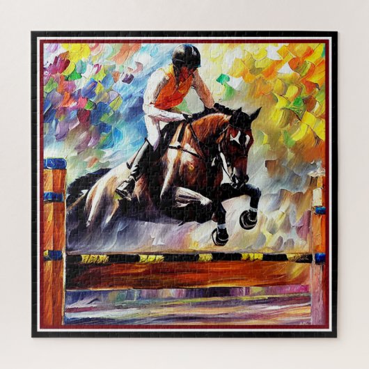 Schönes Pferd Springen Digital Oil Painting Style Puzzle (Vertikal)