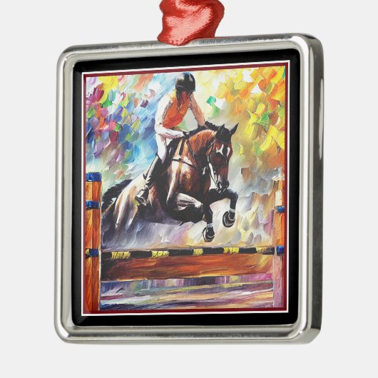 Schönes Pferd Springen Digital Painting Weihnachte Ornament Aus Metall (Links)