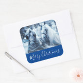 Schönes Pferd Team Winter Foto Frohe Weihnachten Quadratischer Aufkleber (Umschlag)