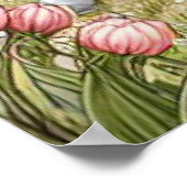 Schönes Pferd und Foal im blühenden Obstgarten Poster (Ecke)