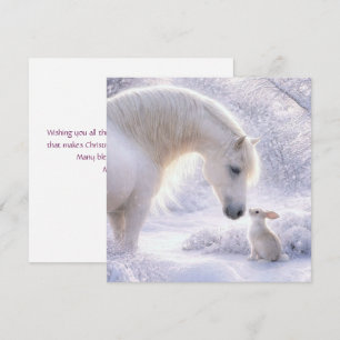 Schönes Pferd und Kaninchen Weihnachtsfeiertag Feiertagskarte