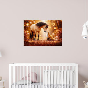 Schönes Pferd und Rotfuchs Fantasy-Kinderzimmer-Ku Poster