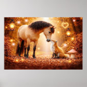 Schönes Pferd und Rotfuchs Fantasy-Kinderzimmer-Ku Poster (Vorne)