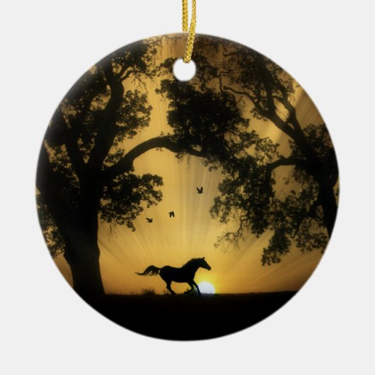 Schönes Pferd und Sonnenaufgang Keramik Ornament (Vorne)