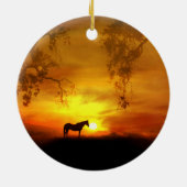 Schönes Pferd und Sonnenaufgang Keramik Ornament (Hinten)